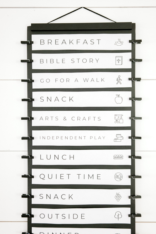Daily Activity Schedule hanging on wall